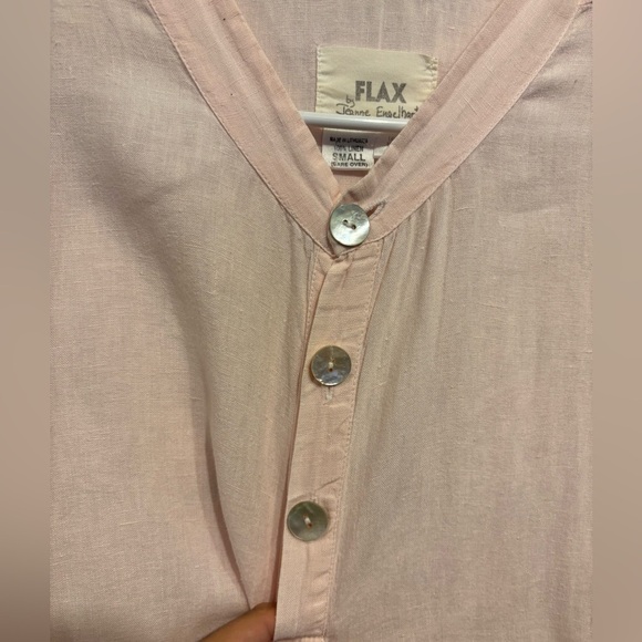 FLAX Light Pink Linen Long Sleeve Midi Top – Size Small - Picture 4 of 5